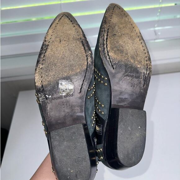 Anine Bing Charlie Low Pointed Toe Suede Studded Booties Women's US 6 Gray - Picture 6 of 8